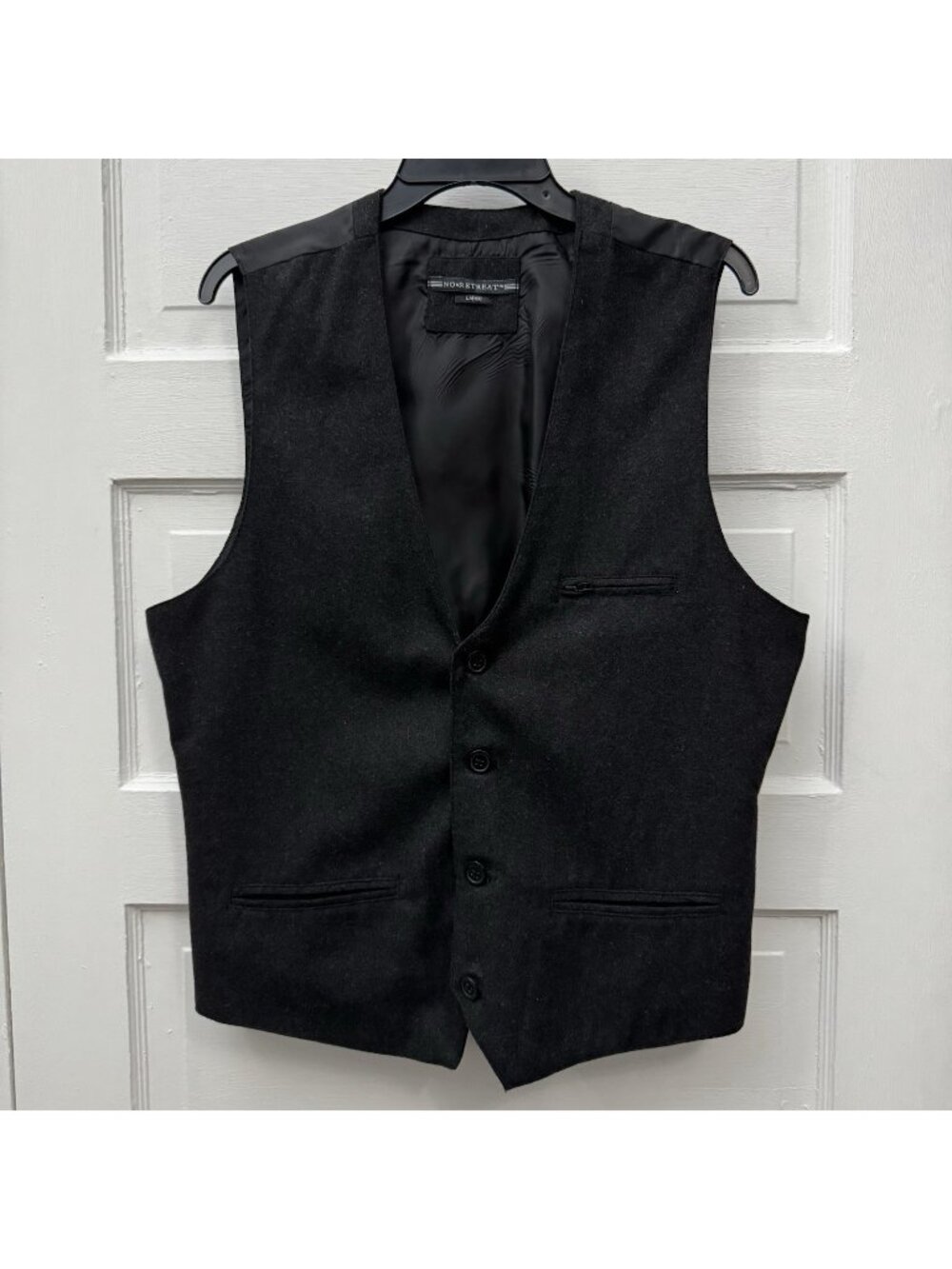 No Retreat Black Label Mens L Charcoal Suit Vest Waistcoat Satin Back Formal